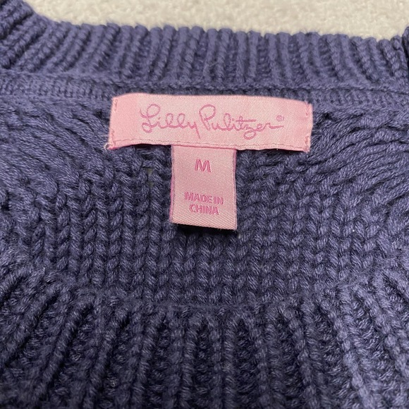 Lilly Pulitzer Sweater Medium Blue Cable Knit Crewneck Preppy Cotton - Picture 2 of 7